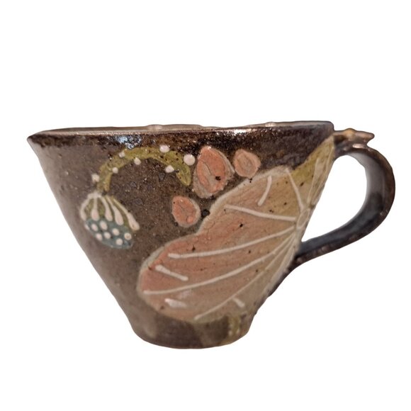 Lotus Flower Lily Pad Coarse Clay Cups Mugs Set Of 2 - Picture 6 of 8